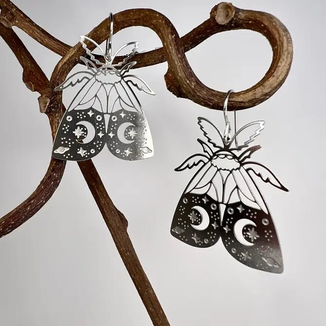 Crescent Moon Moth Earrings