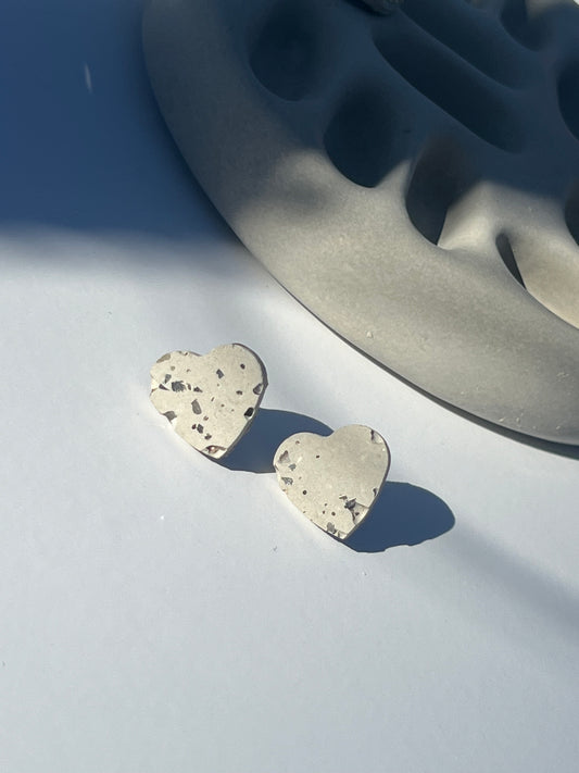 Concrete & Crushed Glass Stud Earring - Heart